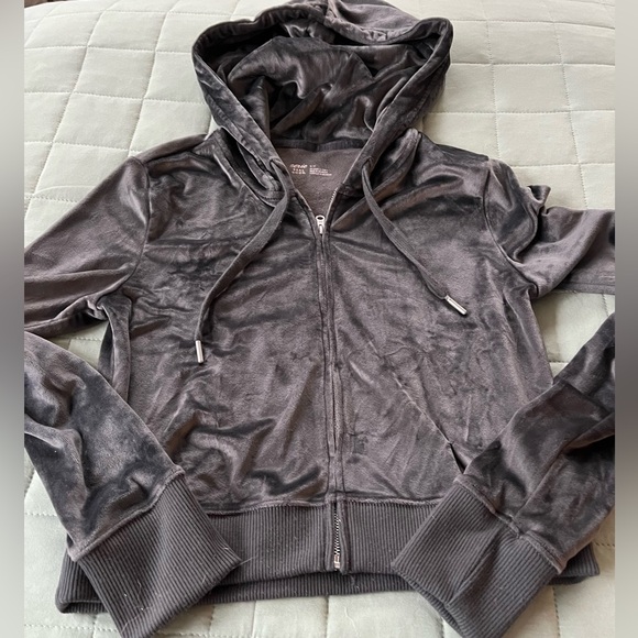 Aerie Real Good Grey Gray Zip Hooded Crop Soft Jacket Size Small Velour - Picture 3 of 11